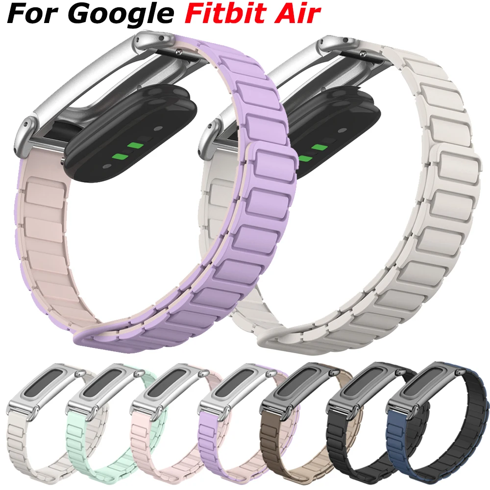 Für Google Fitbit Air Verstellbares Magnetisches Silikon-Uhrenarmband mit Metall-Schutzrahmen Sportliches Armband Correa