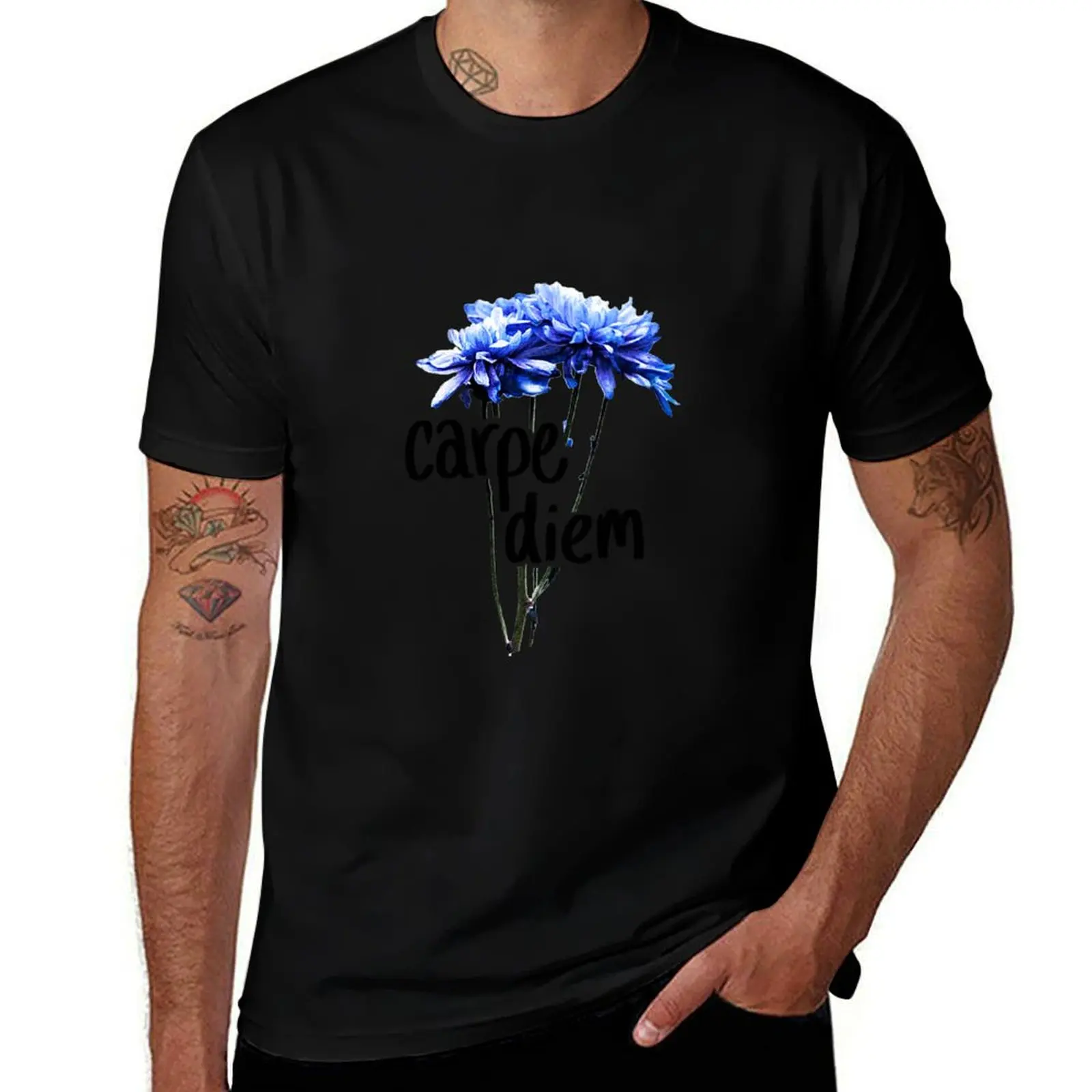 

Carpe Diem Blue Flowers T-Shirt vintage graphic tee oversized graphic tee animal prinfor boys tees mens designer t shirt