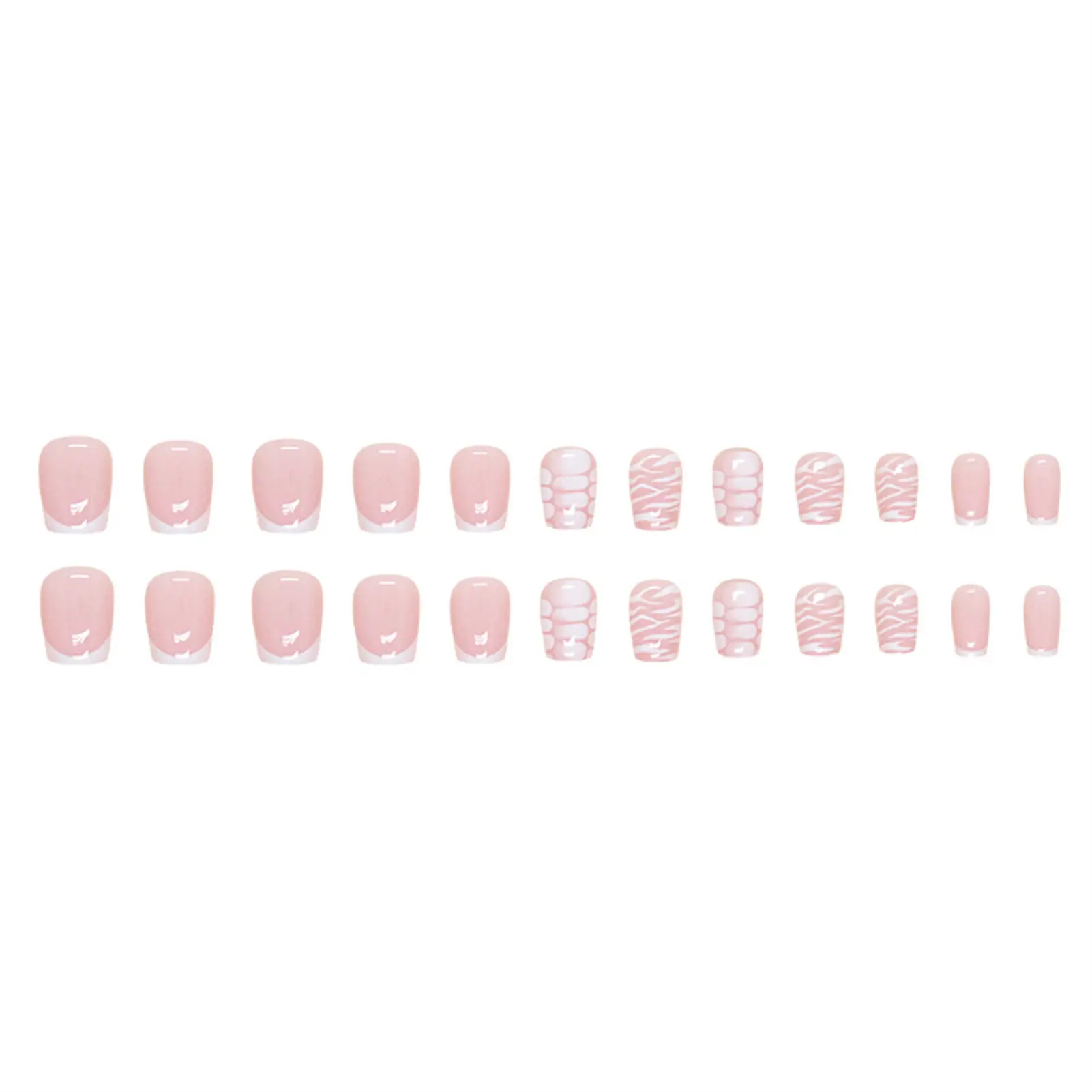 Light Pink False Nails with White Edge Lightweight and Easy to Stick Fake Nail for Shopping Traveling Dating