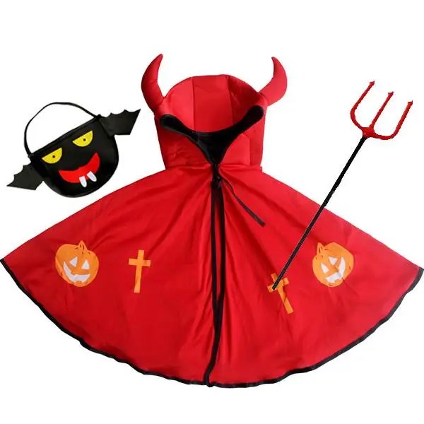 loween Costume per bambini 2024 Abito da piccolo diavolo Tri-or-Treat Abbigliamento per bambini piccoli Fibra di triacetato di poliestere