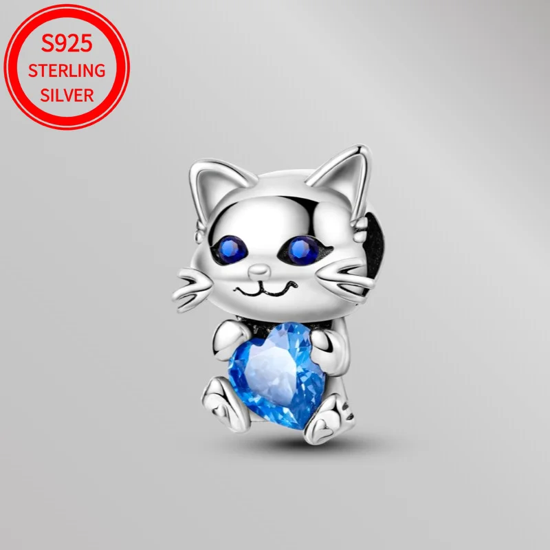 

925 silver cat heart-shaped bead, suitable for personalized design jewelry chain, is the perfect gift women