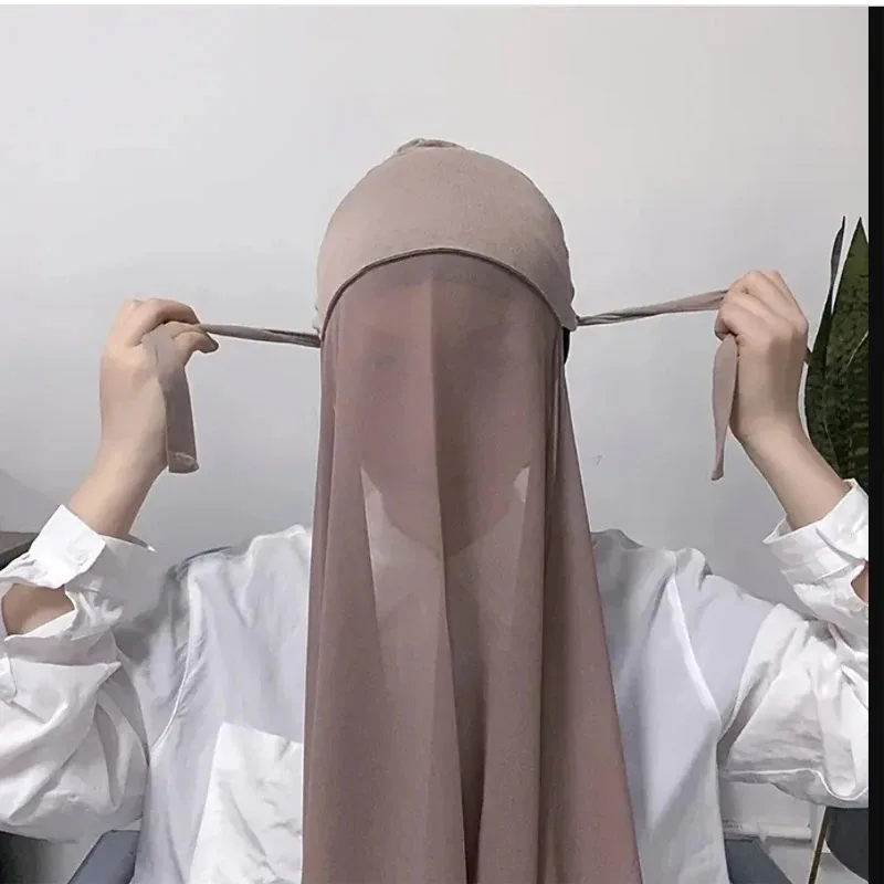 

Muslim Instant Hijab Women Bonnet with Chiffon Shawl Head Scarf Cap Inner Headband Stretch Hijab Cover Headwrap Turbante