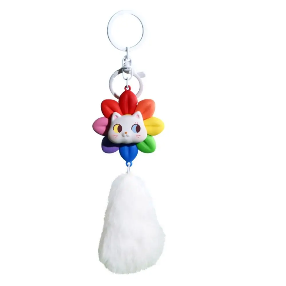 Creatieve draaibare kat sleutelhanger met bontballen Cartoon auto sleutelhanger geluk PVC tas accessoires geschenken