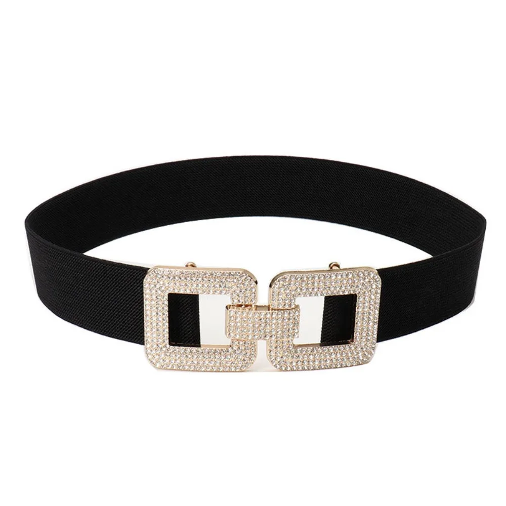 Rhinestone Versatile Button Closure Waist Cincher Elastic Belt Style Styling Accessory