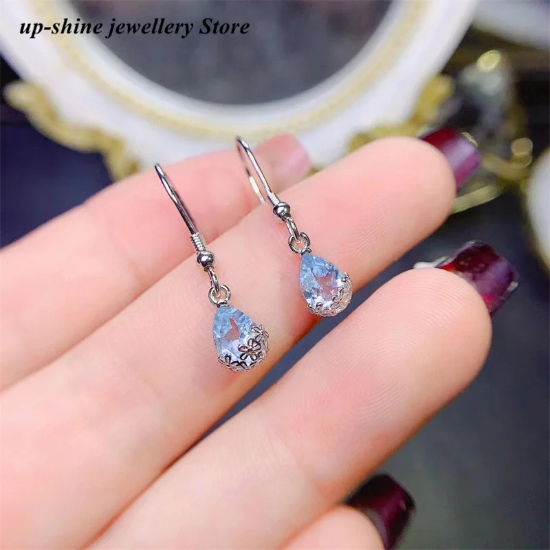 New women's 925 Silver Inlaid Natural Topaz Earrings, Exquisitely Crafted, Simple and Generous