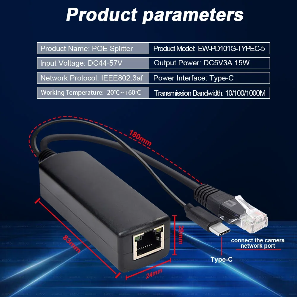 

Гигабитный PoE сплиттер, 5 В, Micro Type-C, RJ45 Power over Ethernet для HUAWEI, камеры, CISCO,HP,Switch,AP, изоляция беспроводного устройства