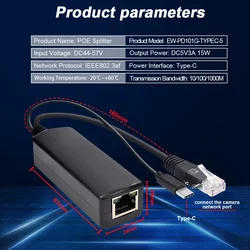 Gigabit PoE Splitter, 5V, Micro Type-C, RJ45 Power over Ethernet for HUAWEI,Camera,CISCO,HP,Switch,AP,Wireless Device Isolation