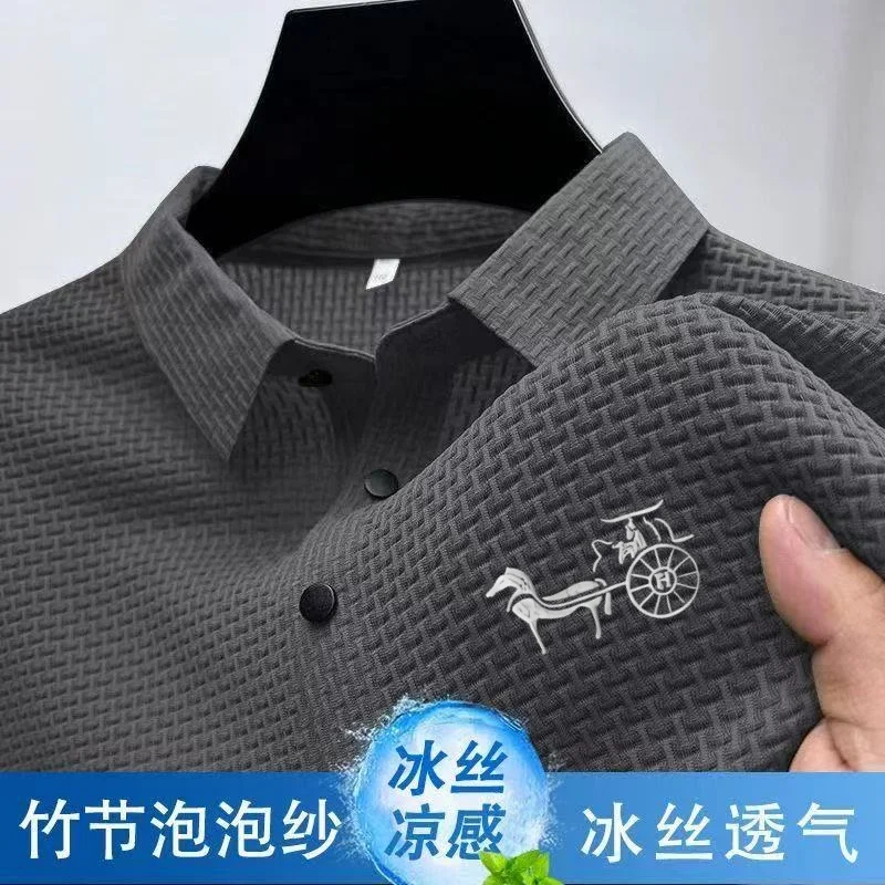 تي شيرت صيفي جديد مضاد للبكتيريا بأكمام قصيرة تي شيرت رائع للرجال علامات كاملة ومنعشة للتنفس قميص بولو علوي