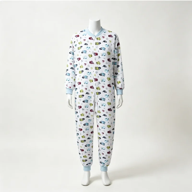 Pure Cotton Jumpsuit Men Women Plus Size Open Crotch Pajamas Spring Autumn Warmth Adult ABDL Cute Print Onesie