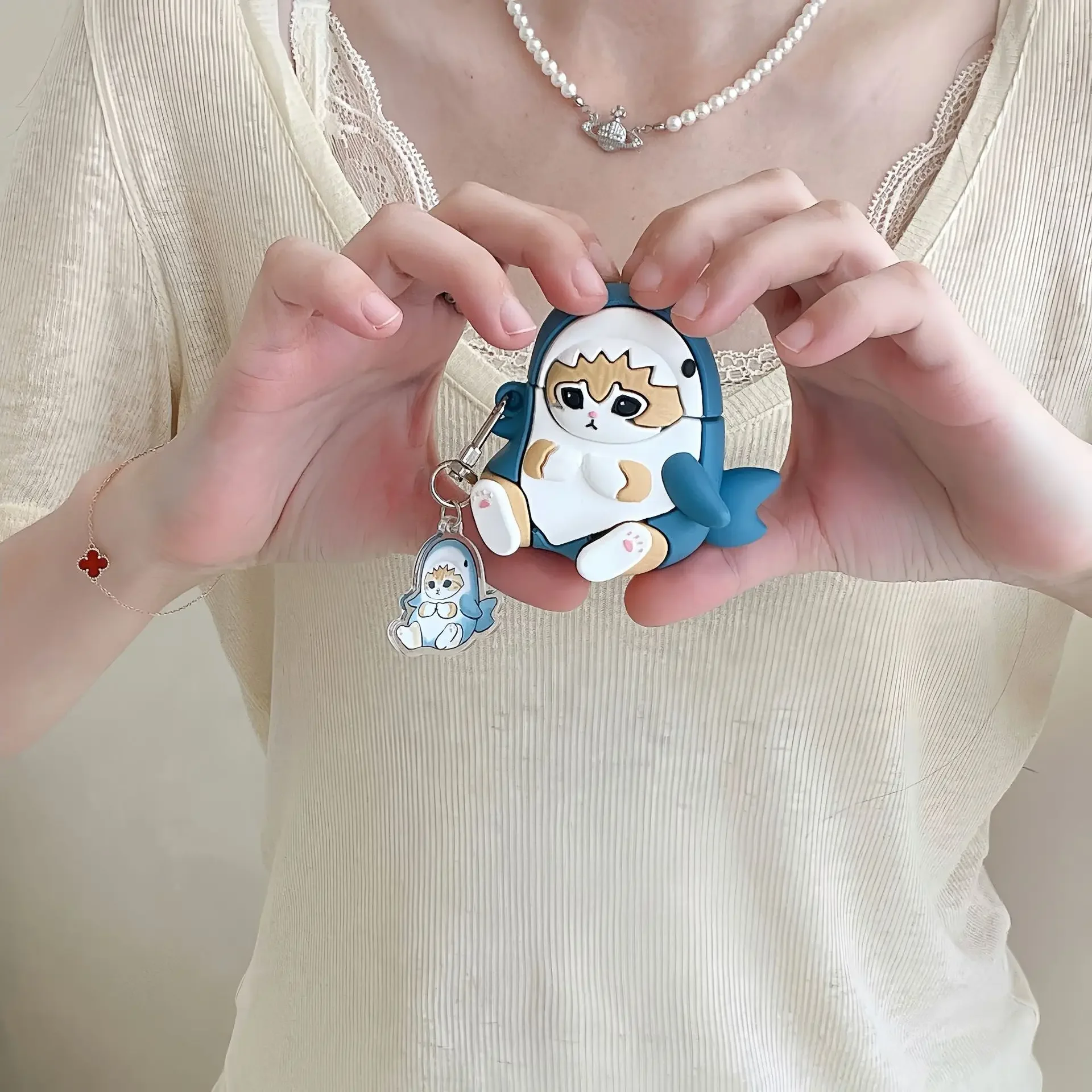 Funda bonita de gato y tiburón para AirPods 4, Airpod 1, 2, 3 Pro Pro2, auriculares Bluetooth, caja de carga, funda protectora para auriculares