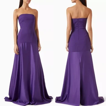 Maßgeschneiderte, einfache, hochwertige Jersey-Falten, A-Linie, trägerlose lange Kleider, maßgeschneiderte Anlasskleider, klassisch, lässig, moderner Stil