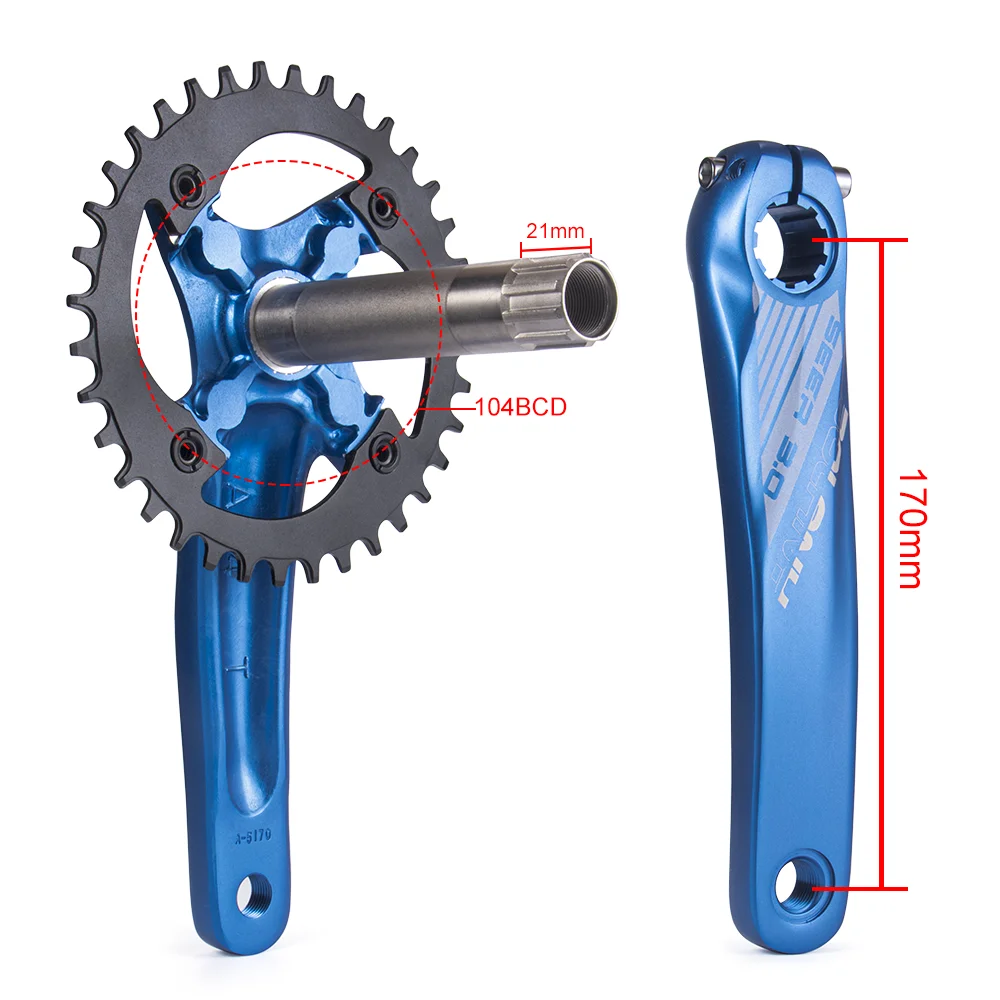 BOLANY Mountain Bike Crankset 170MM 104BCD Crankset Hollow Crank Aluminum Alloy MTB Bicycle Crank Chainring Bicycle Accessories