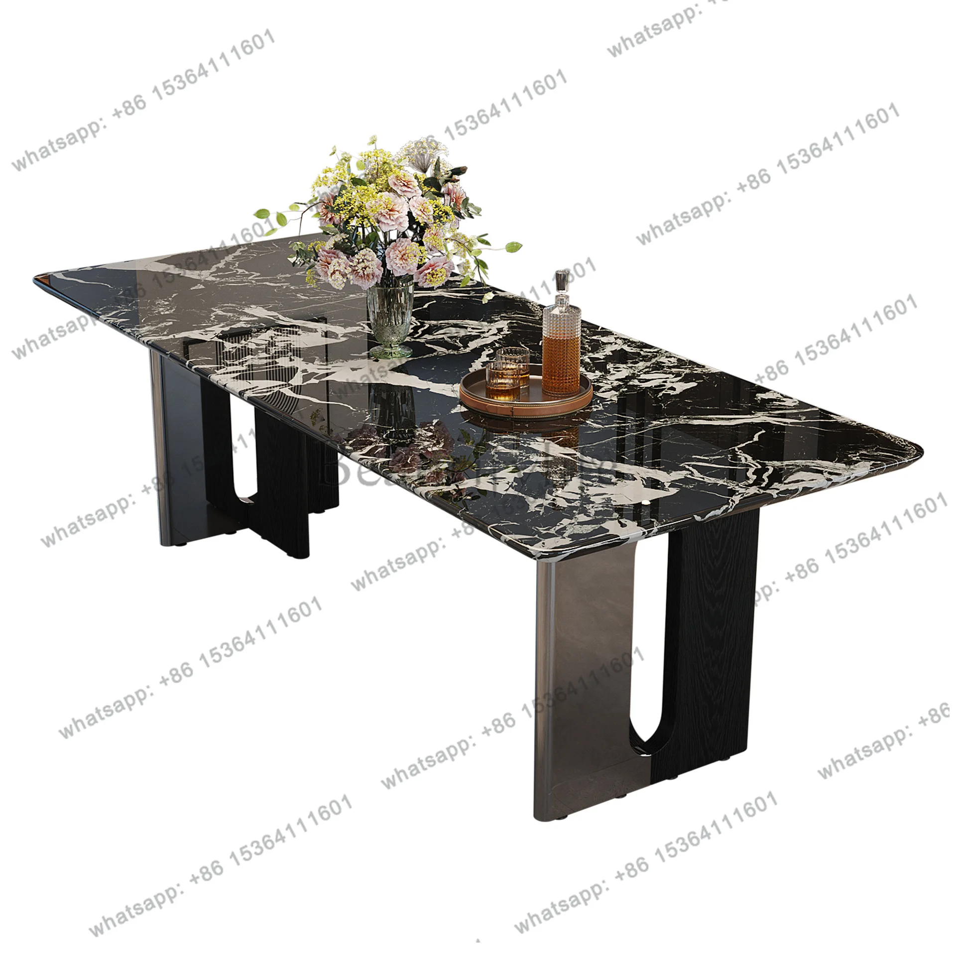 

Italian light luxury high-end marble dining table rectangular small apartment minimalist style high-end dining table