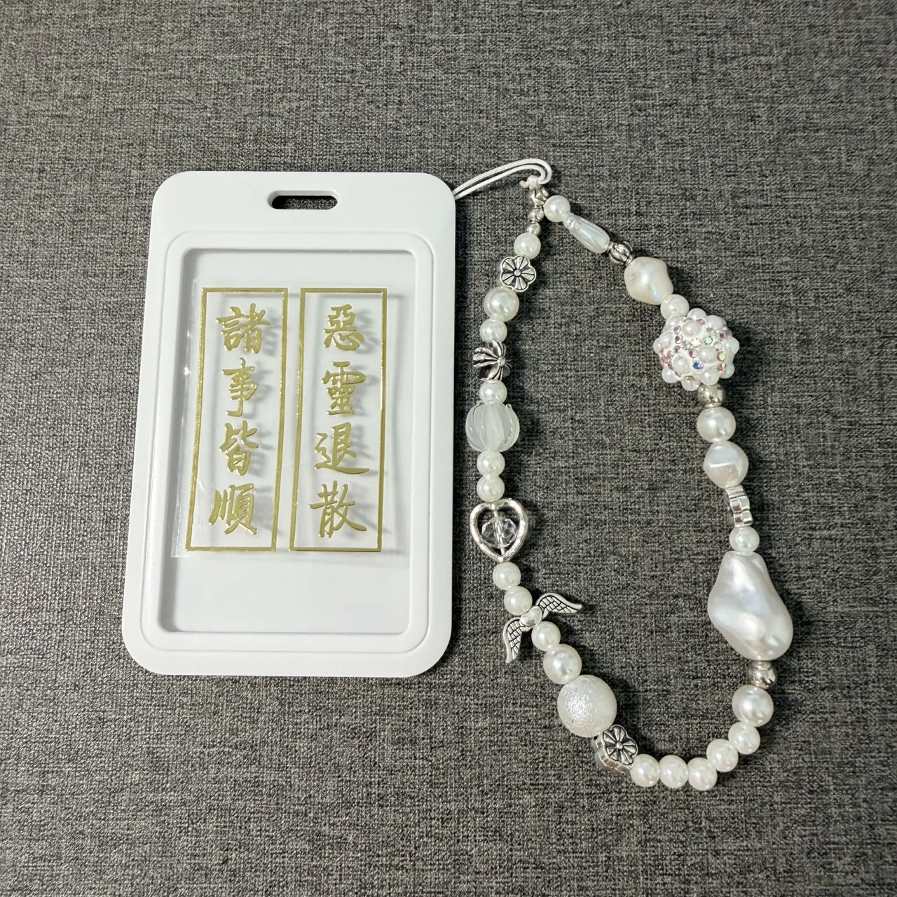 Image 5: Autocollant de téléphone en métal à motif Bouddha ange, cordon anti-perte, porte-carte porte-bonheur