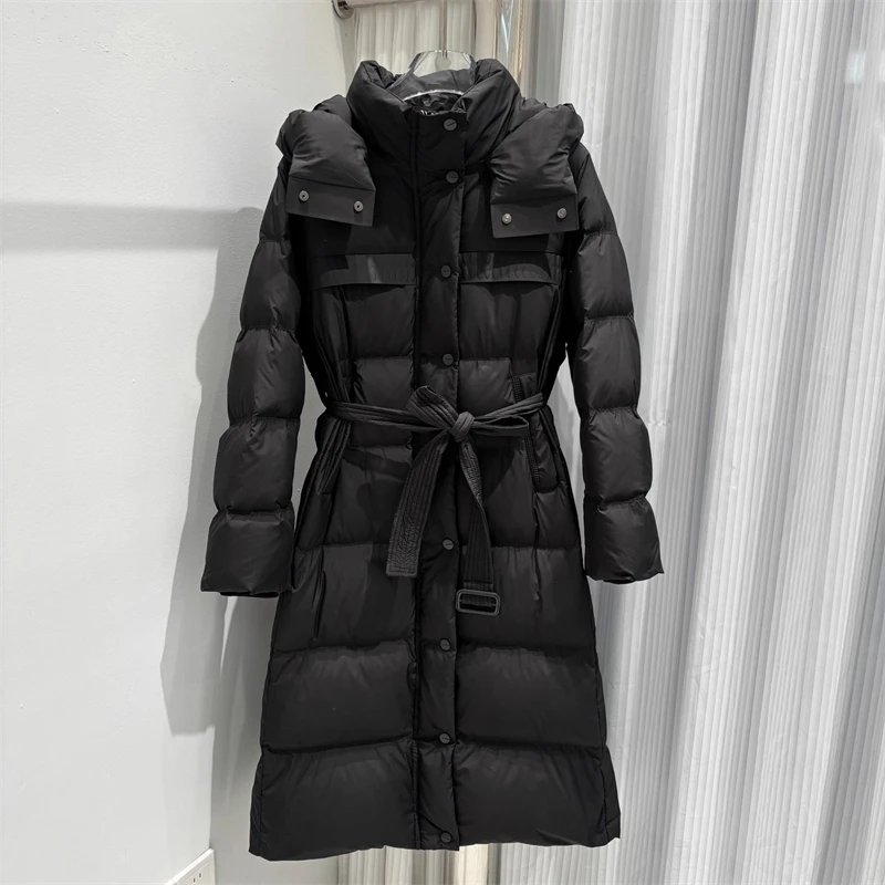 2022 winter nieuwe dames dikke warme capuchon Goosedown jas y2k hoge kwaliteit Mode high street halflange over-de-knie donsjack