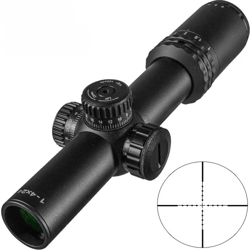 1-4X24E scope, wide field of view, red-green illuminated reticle, single tube fast aiming scopecompatiblewith12-22mm tube clamps