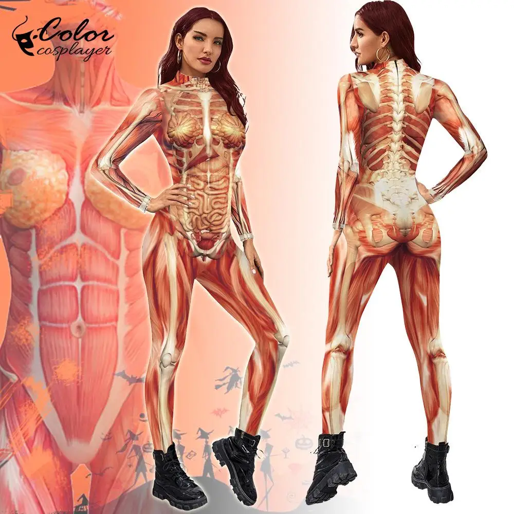 Color Cosplayer Halloween Body Muscle 3D Digital Printing Funny Jumpsuits for Unisex Adult Performance Outfits Zentai Bodysuits