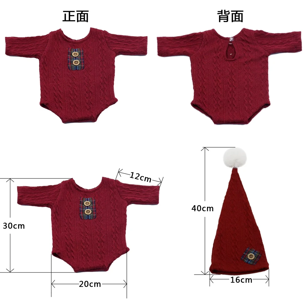 Newborn Baby Outfit Christmas Photography Knitted Triangle Romper With Fur Ball Hat Jumpsuit Romper Baby Photo Studio Clothing