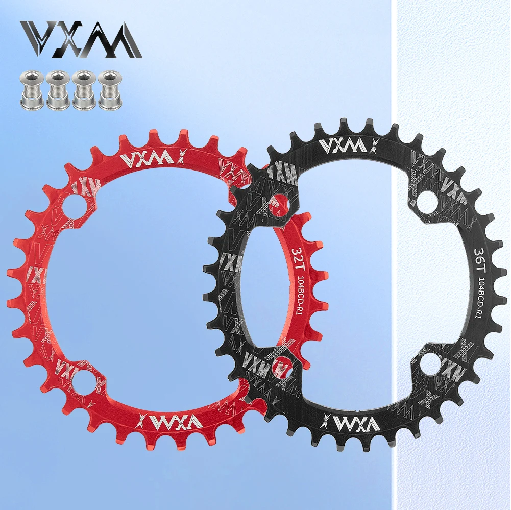 VXM-anillo Circular de cadena ancha y estrecha, 104 BCD con tornillo de perno 4/5, 32T, 34T, 36T, corona de anillo MTB 104bcd38T, manivela 36T, 8v,