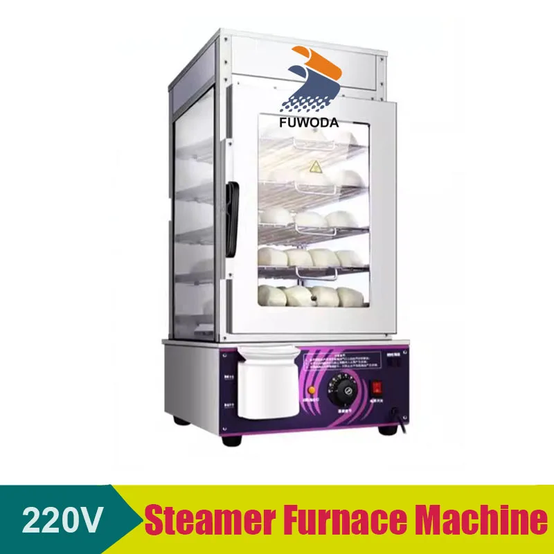 Electric 1200W Package Cabinet Steam Bun Machine Glass Display Cabinet Steamer Furnace Machine