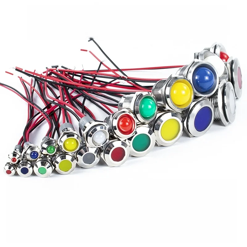 LED metal indicator light 6mm 8/10/12/16/22 power supply rainproof signal light 6v12v24v