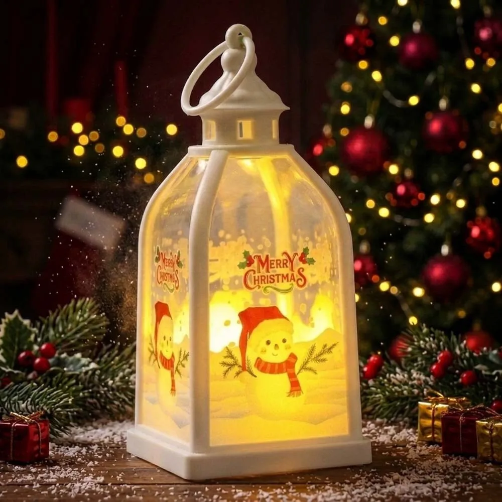 Warm Glow Christmas Lantern Plastic Shell Vintage Shape LED Candle Lamp Hanging Ring Lightweight Design Hanging Holiday Lantern