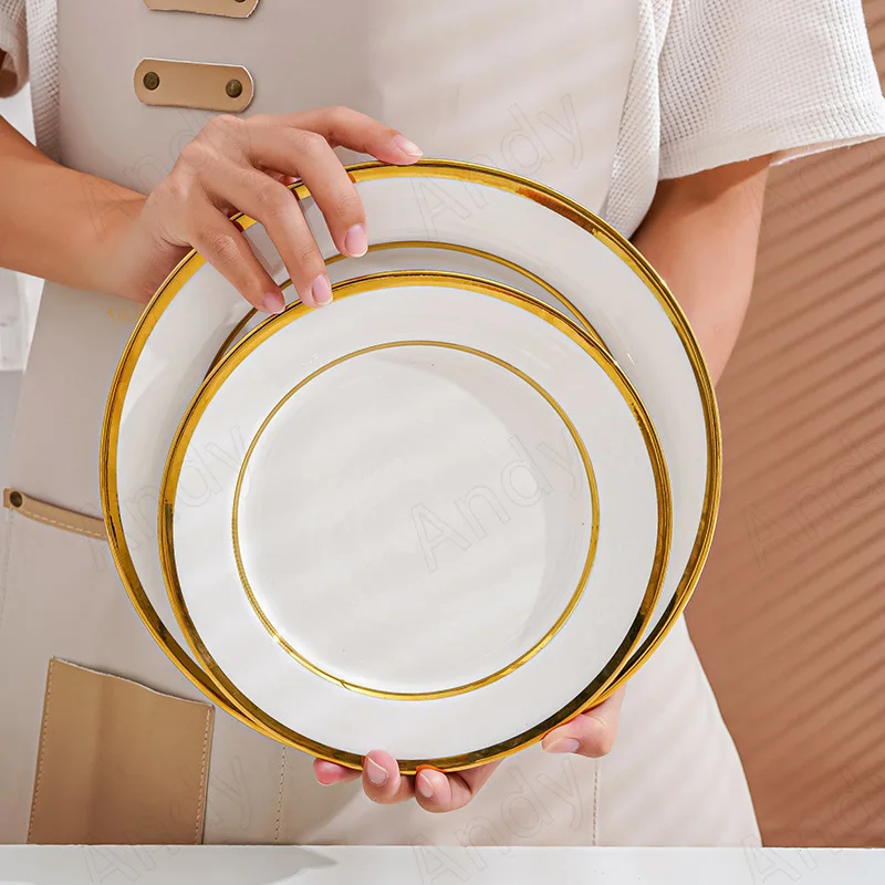 European Ceramic Plate Set Gold Stroke Decor Living Room Dinner Set Plates and Dishes Creative Western Restaurant Steak Dish