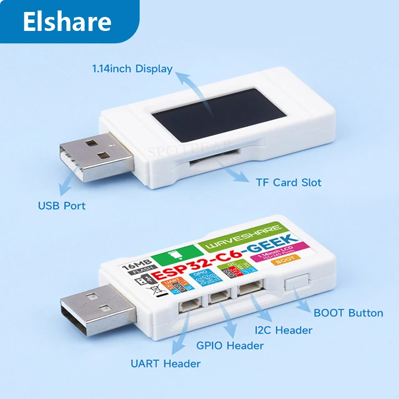 

ESP32-C6 Geek 1.14inch Development Board 240 × 135 with 1.14 inch 65K Color LCD