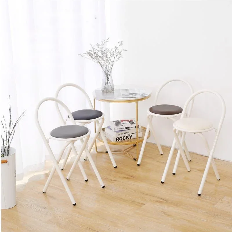 Sale Simple Folding Dining Chair Iron Art PU Leather Versatile Student Writing Stool Makeup Meeting Chair Home Furniture