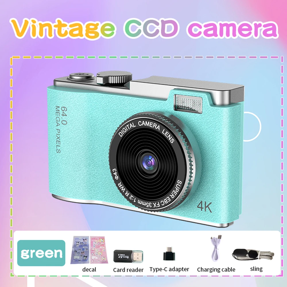 كاميرا رقمية HD 1080P 64MP كاميرا مزدوجة أمامية وخلفية مع تكبير 16x كاميرات ريترو مضادة للاهتزاز للأطفال والفتيات المبتدئين
