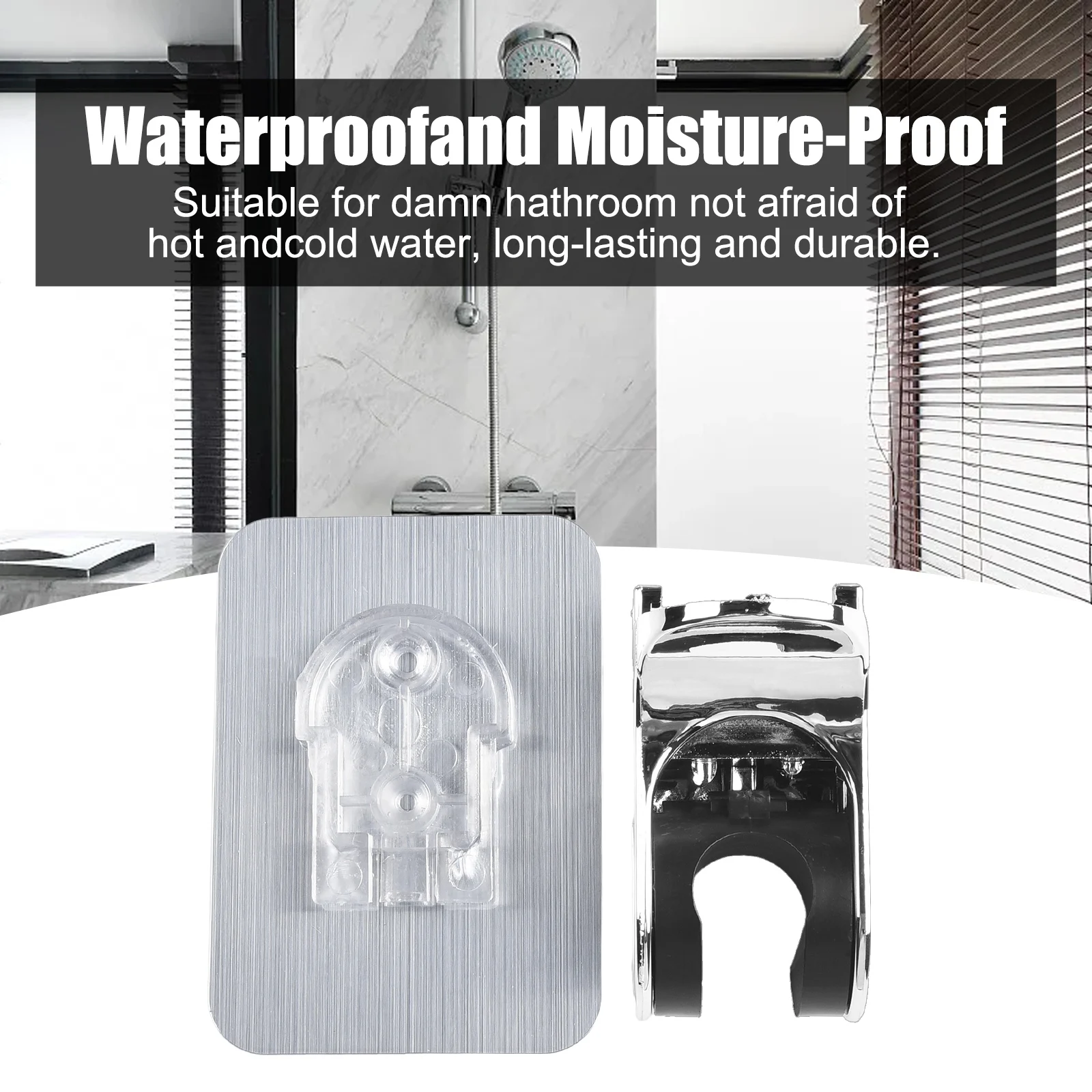 Práctico soporte de ducha impermeable, soportes de ducha, soporte ajustable, soportes para auriculares de baño, soporte de pared plateado