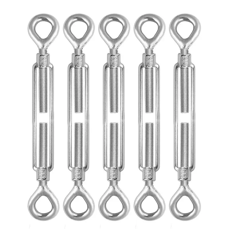 5 Pack Eye & Eye Turnbuckle, 304 Stainless Steel Tension M5 Heavy Duty Turnbuckles Adjustable Wire Rope Cable Tensioner hj