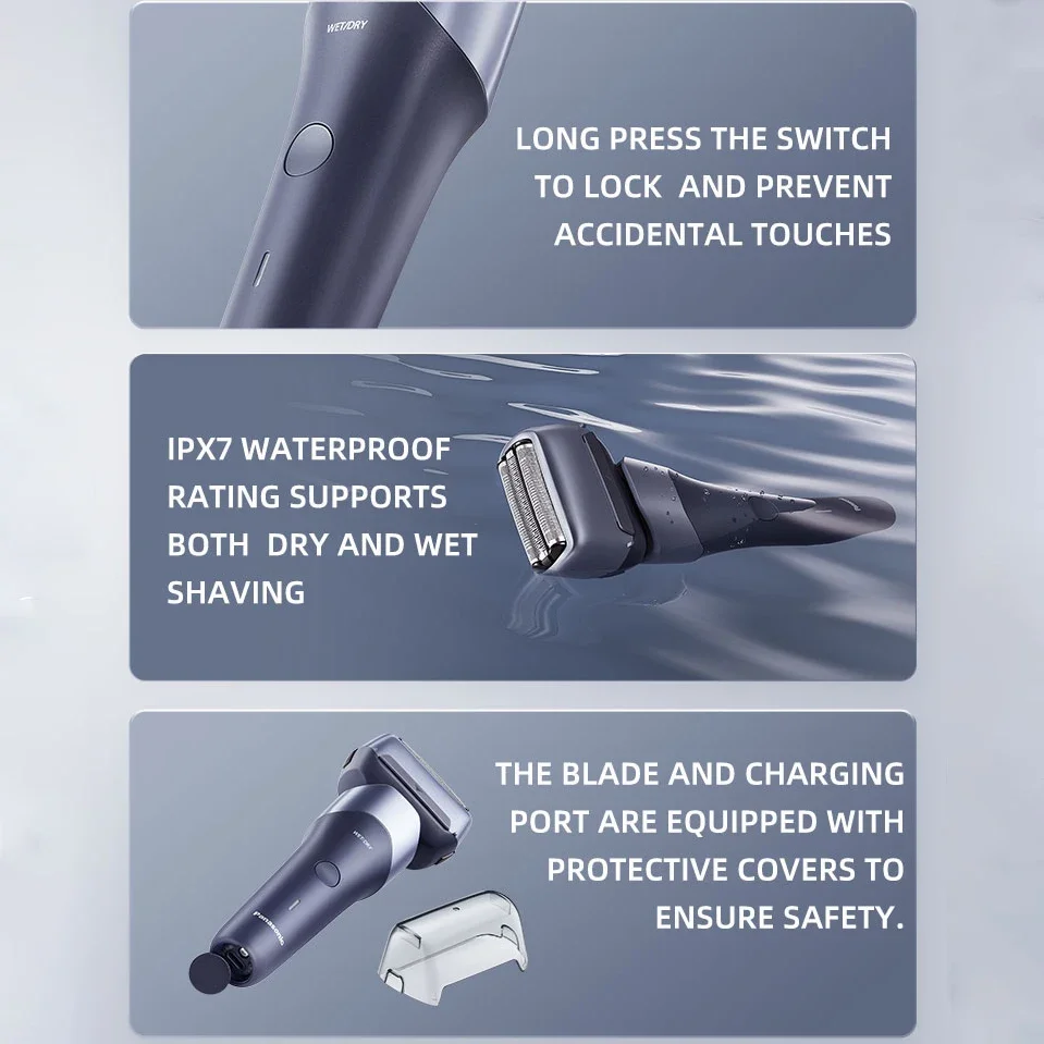 ماكينة حلاقة باناسونيك الكهربائية للرجال، ماكينة حلاقة كهربائية رطبة/جافة مع نظام قطع 3 شفرات، مقبض مريح وشحن USB-C