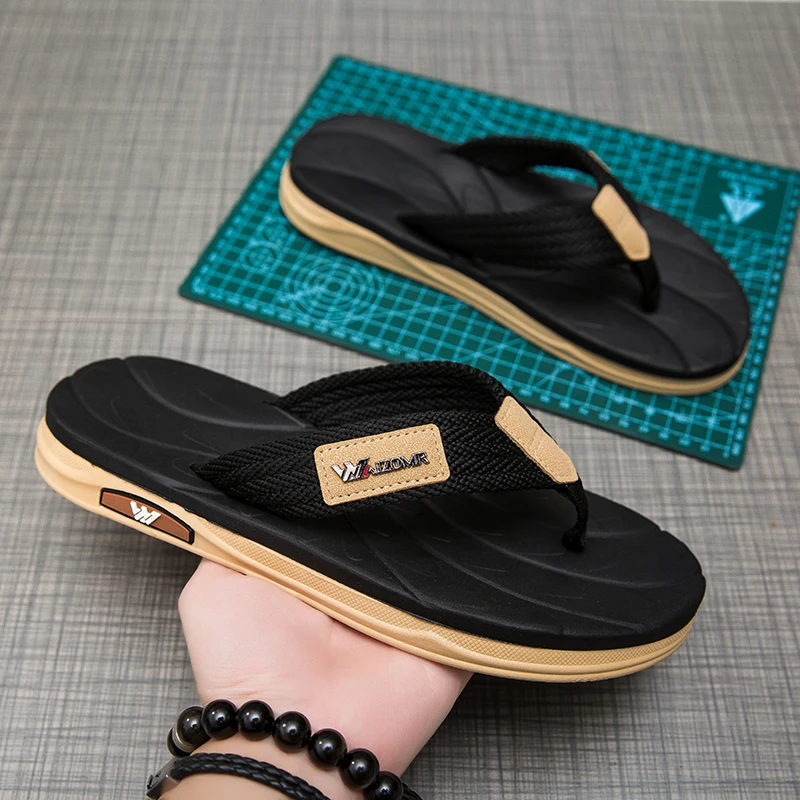 Men's Non-Slip Flip Flops Breathable Woven Strap Thong Sandals Casual Beach Slippers Comfortable Wear-Resistant Soft Sole