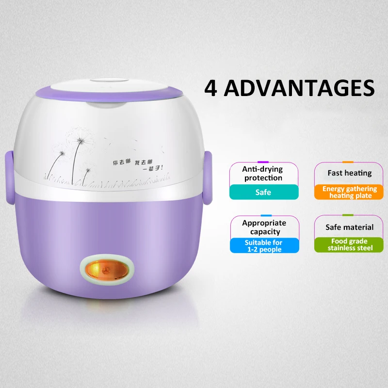 MINI Rice Cooker Thermal Heating Electric Lunch Box 2 Layers Portable Food Steamer Cooking Container Meal Lunchbox Warmer