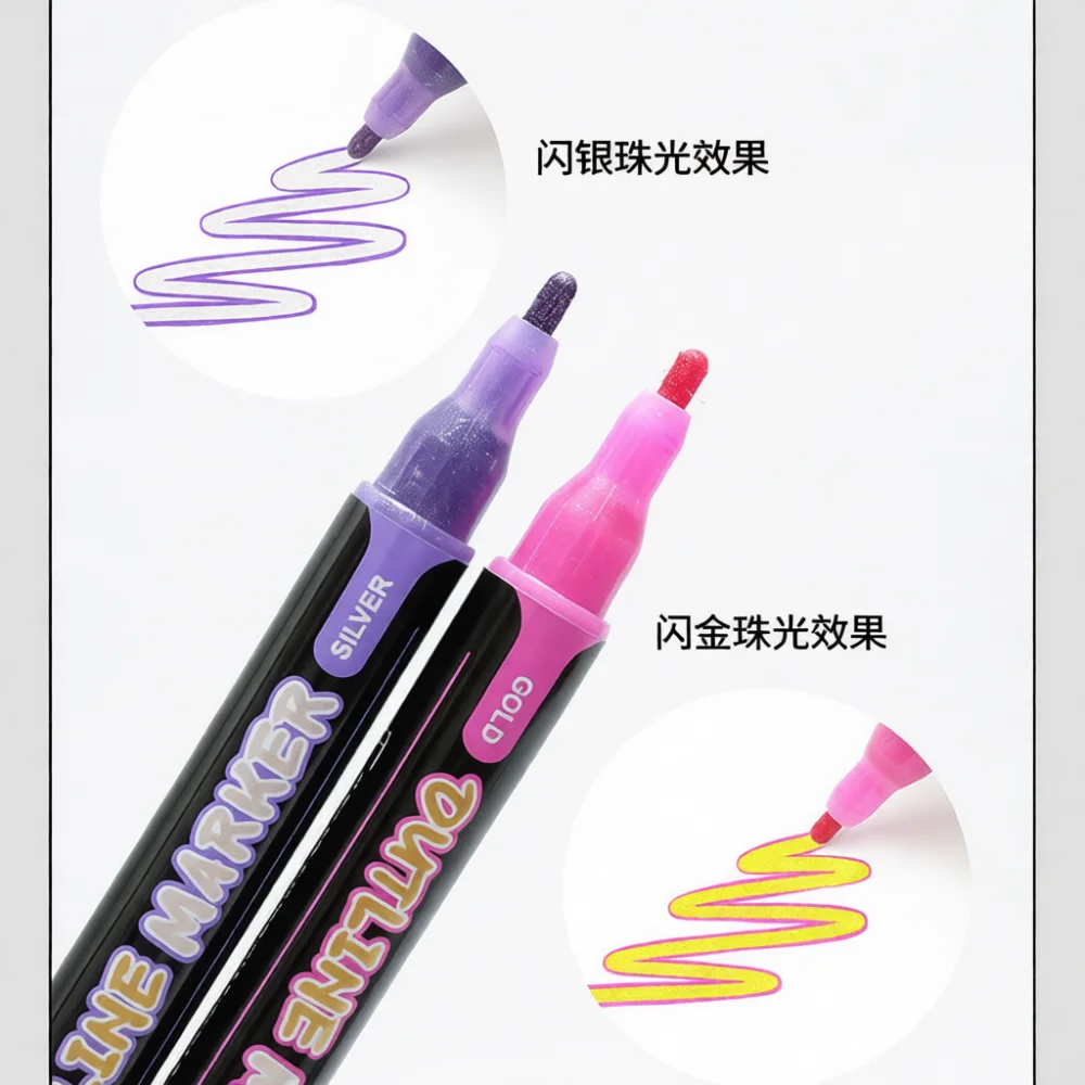 Premium Double Line Outline Markers Glitter Metallic Pens For Decorative Writing Painting Scrapbooking Art Supplies