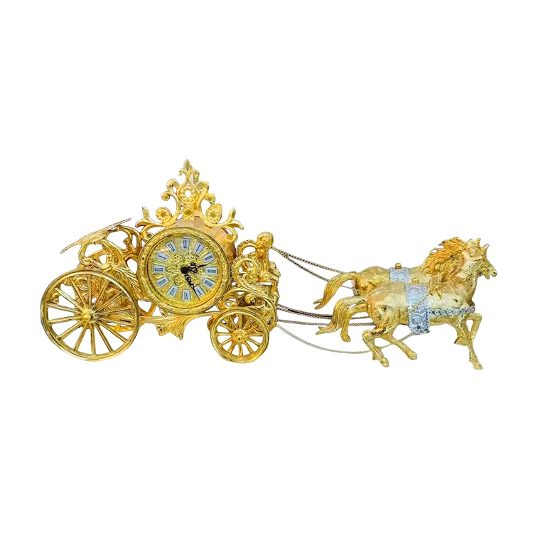 Gold Plated Bronze Carriage Bell Antique Brass Gold Quartz Needle Display Daily Use