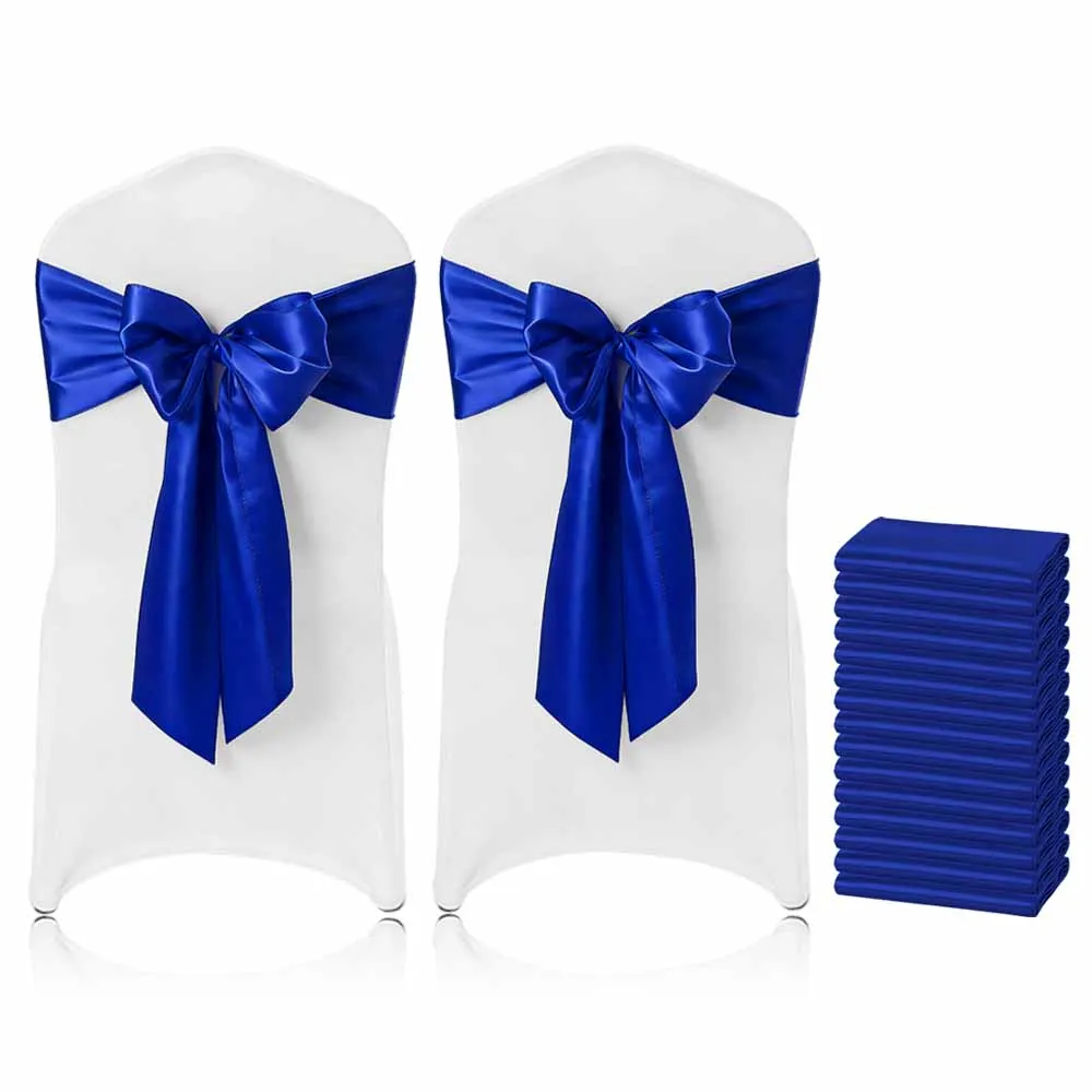 

10 Pcs Royal Satin Chair Sashes - 7"x108" (17x275cm) Overlocked Chair Back Bows, Polyester Chair Straps for Wedding