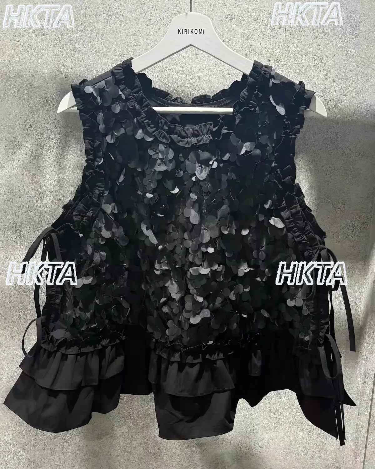 Japanese Style Design Stereo Hand-sewn Flowers Sequin Sleeveless Tshirt Women Tie Back Layered Vest Top Long Skirt for Summer