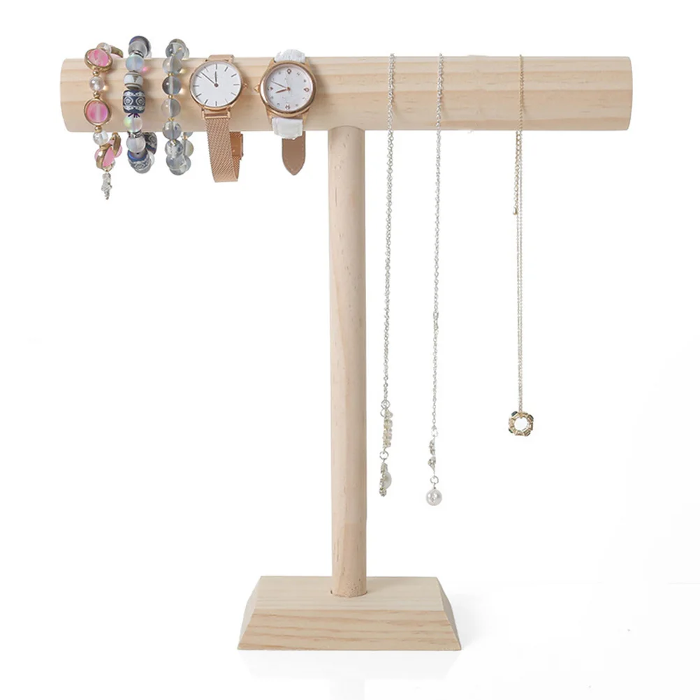 Wooden Jewelry Display Rack T-Bar Bracelets Holder Necklace Stand Organizer Bangle Rack Trade Show Use Necklace Holder