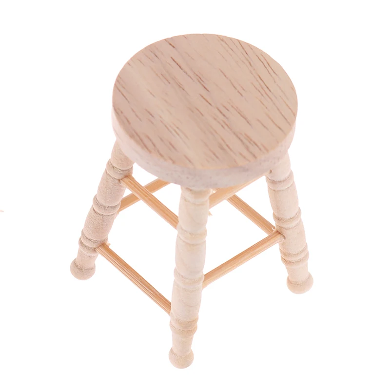 1Pc 1/12 Dollhouse Mini Wooden Round Stool Simulation Chair Furniture Model Toy for Children Dollhouse Decoration Accessorie