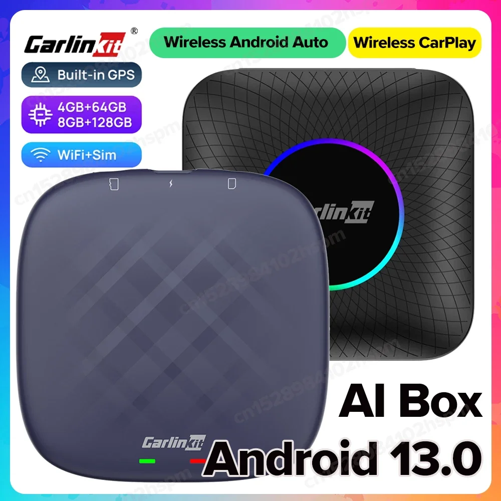 CarlinKit 카플레이 AI 박스 플러스 무선 안드로이드 자동 및 카플레이 AI 스마트 TV 박스, QCM 6125 내장 GPS 글로나스 64 GB, 128GB, 안드로이드 13 