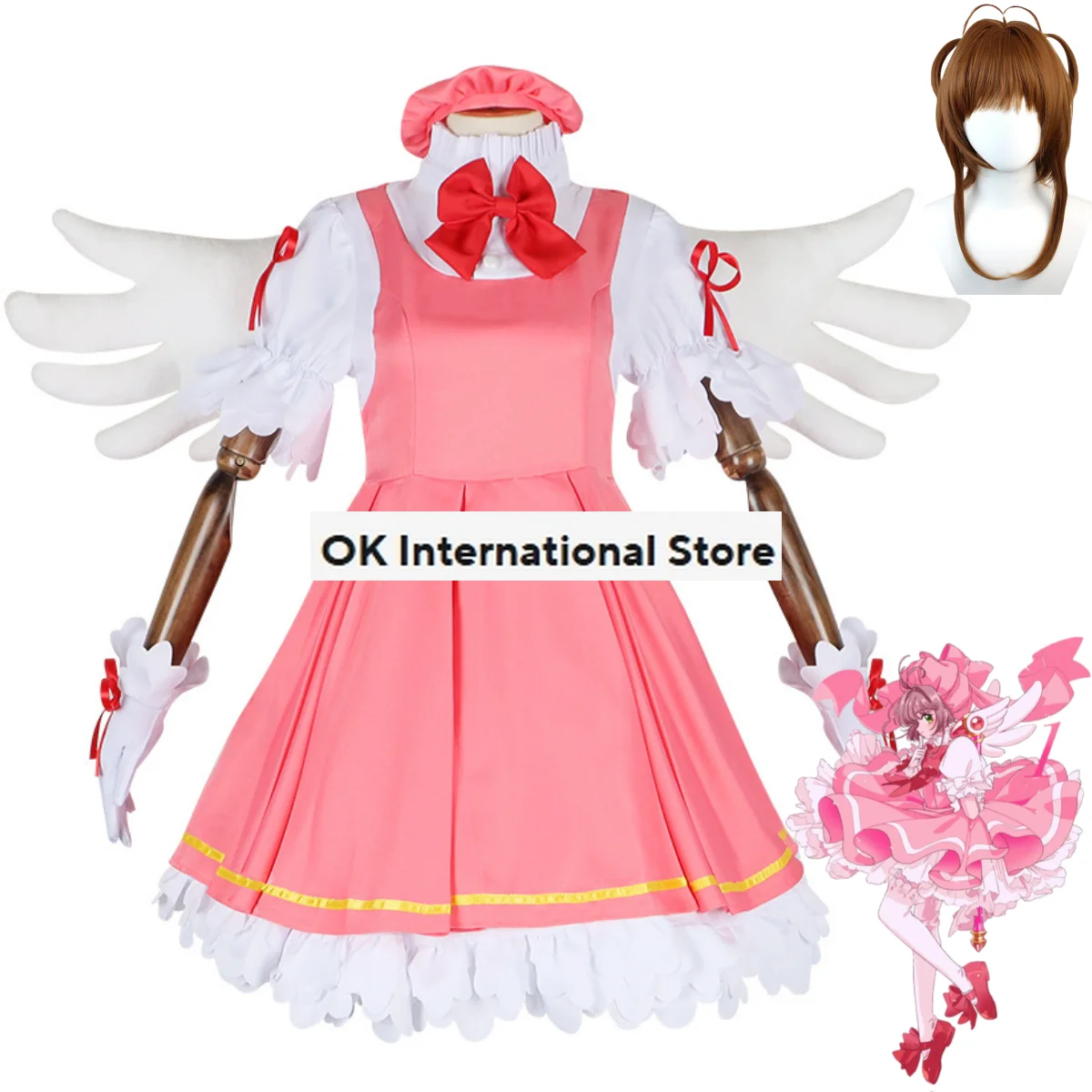 Anime Magic Card Captor Sakura Cardcaptor CCS Kinomoto Sakura Cosplay disfraz peluca uniforme de lucha mujer traje de fiesta Kawaii