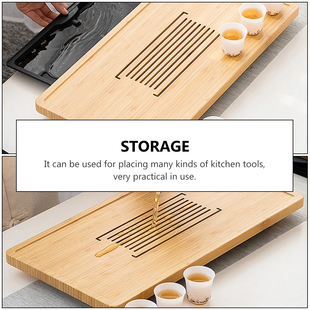 1Pcs Bamboo Tea Set Drain Tray Dense Holes Kitchen Drain Storage Plate Wooden Draining Tray Multipurpose Storage Plate