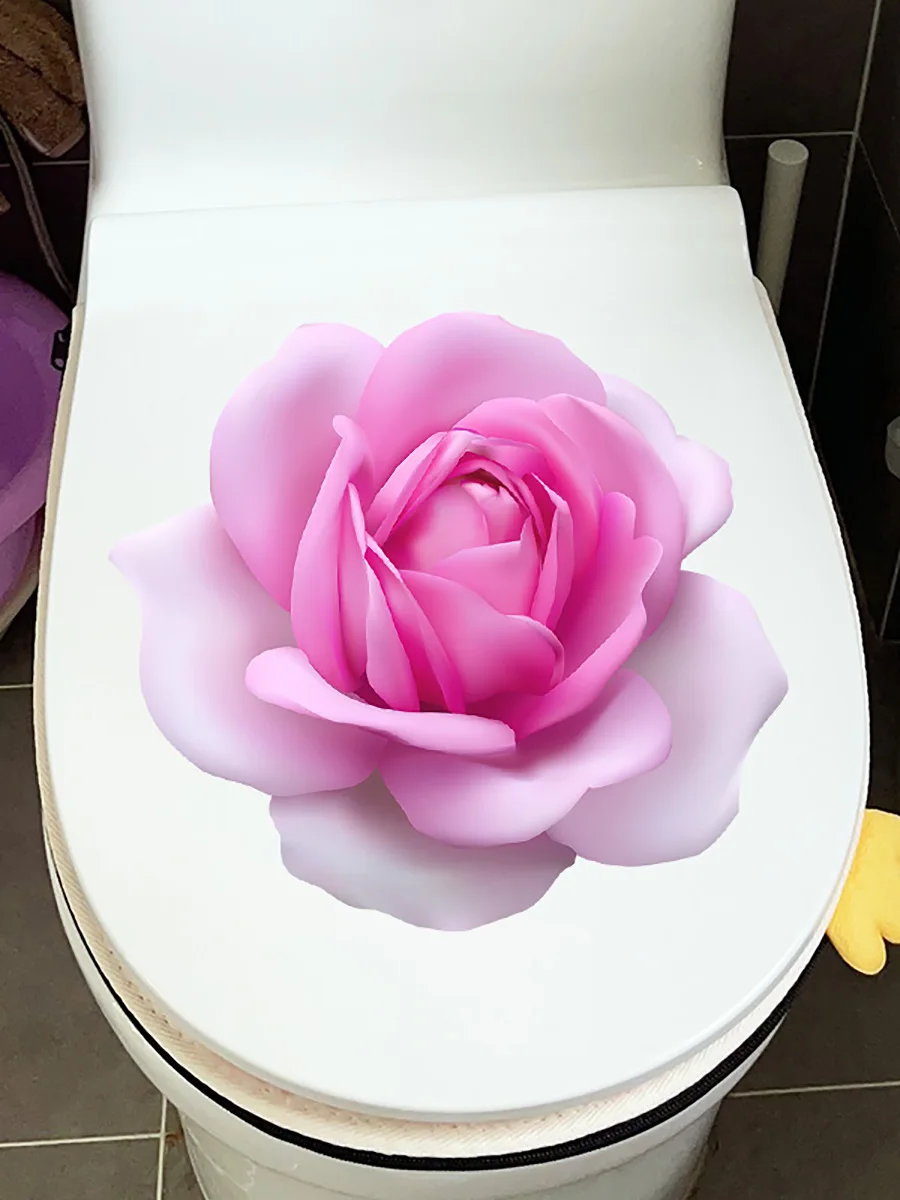 M486 Pink Rose Romance Toilet Sticker Bathroom Toilet Cover Sticker Wall Stickers Wc For Home Decoration