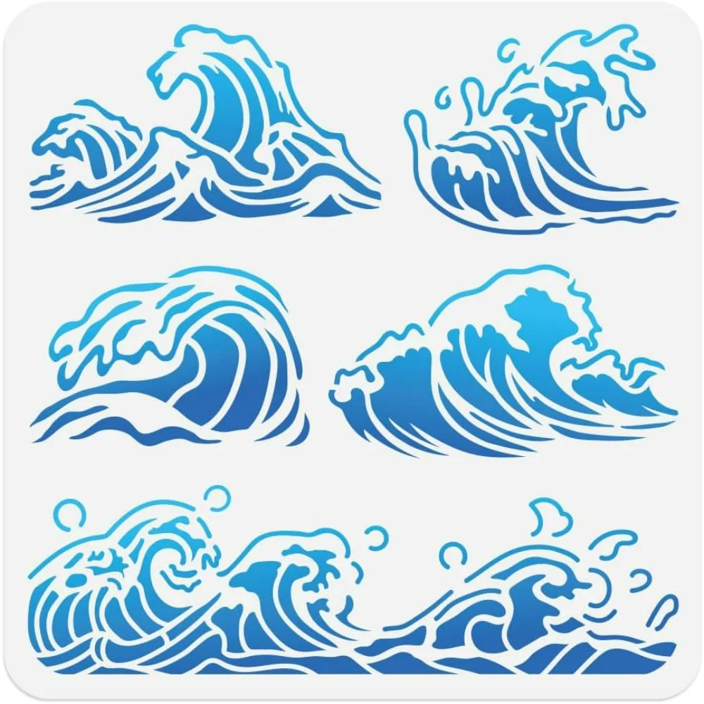 11,8"x11,8" Sea Wave Wandschablone Vorlagen Sommer Ocean Wave Wiederverwendbare Kunststoffschablonen zum Malen auf Holzbodenfliesen