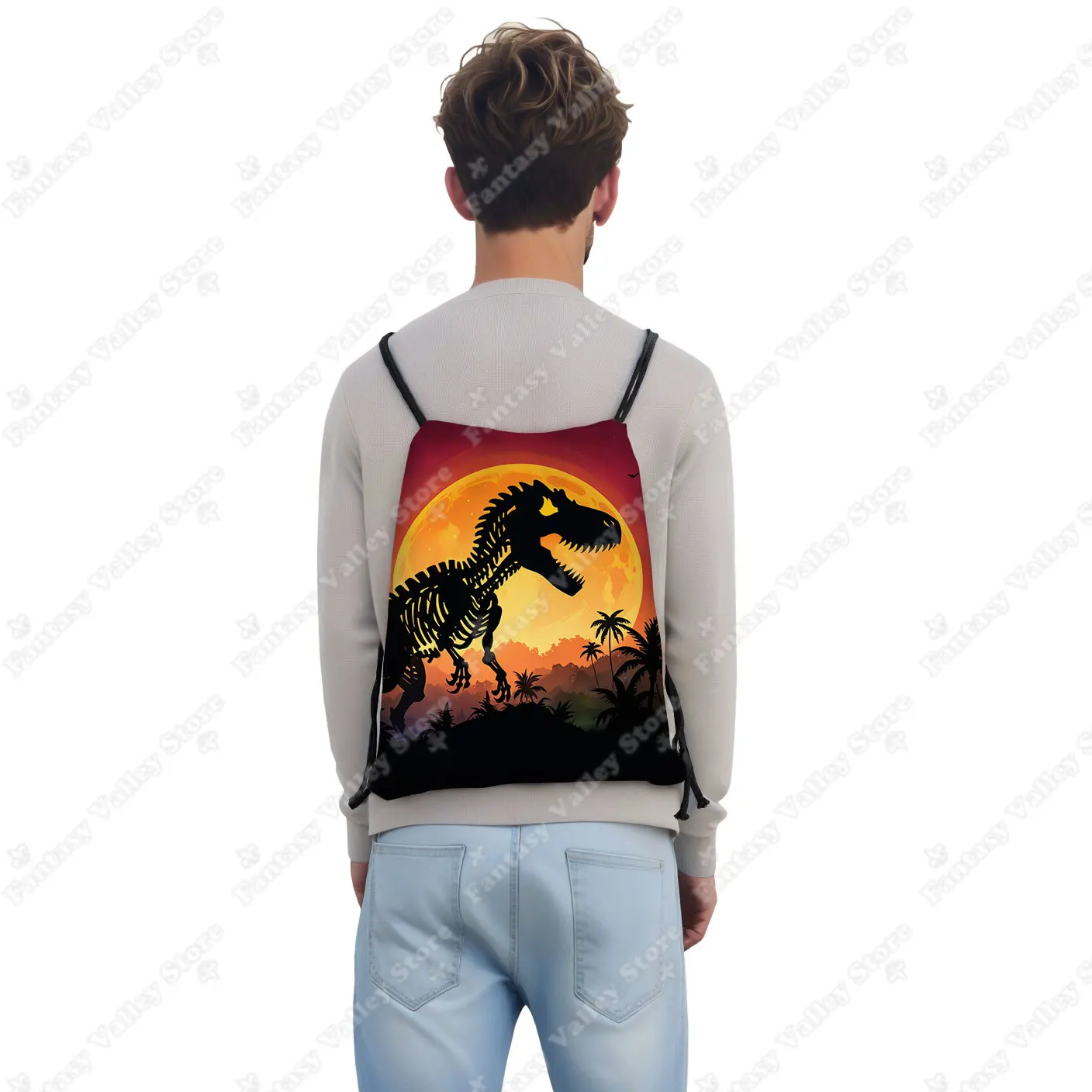 Cute Cartoon Dinosaur Print Drawstring Bag for Travel Cartoon Gym Sport Backpacks Teenager Bookbag Day Bag Shoes Holder Gift view 3