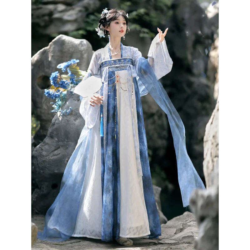 Hanfu Tang-made cardigan chest-length broken skirt daily fairy energy spring and summer suit
