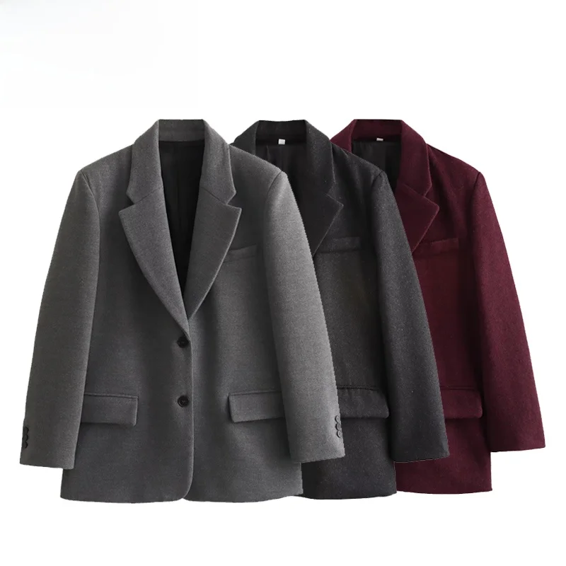 

EVEA Faionable Women's Suit Jaet with oulder Pads Autumn Winter Long Sve Casual Straight Cut Polyester Fiber