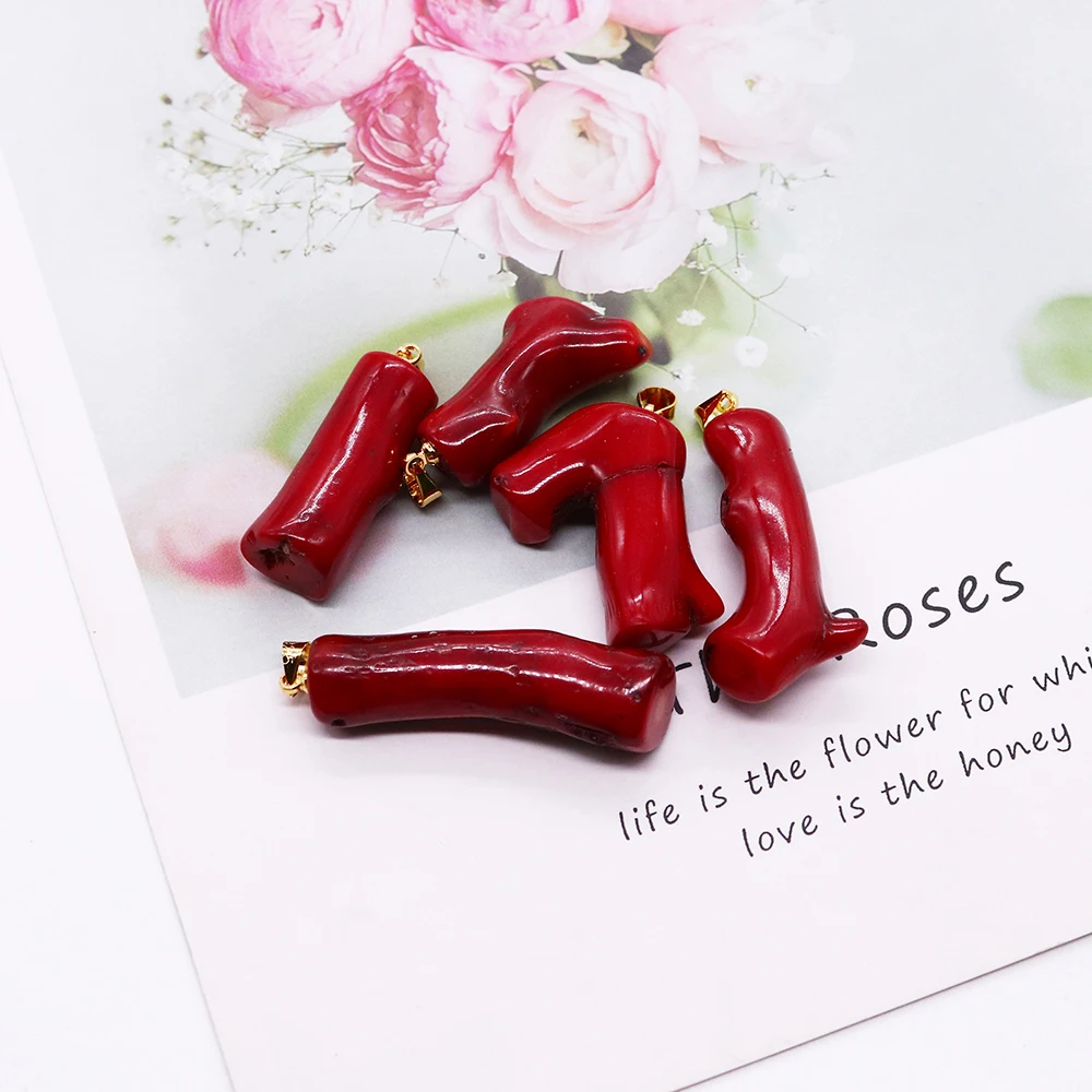 Red Coral Necklace Pendants Irregular Branch Natural Sea Bamboo Jewelry DIY Necklace Amulet Pendant Jewelry Accessories Gift 1pc